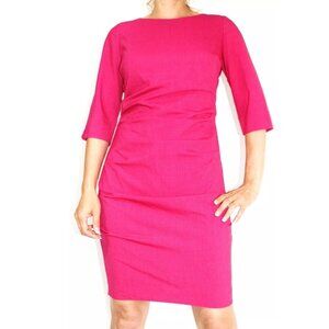 Etcetera Women's Pink 3/4" Sleeve Ruched Dress 8 conservative high neck barbie